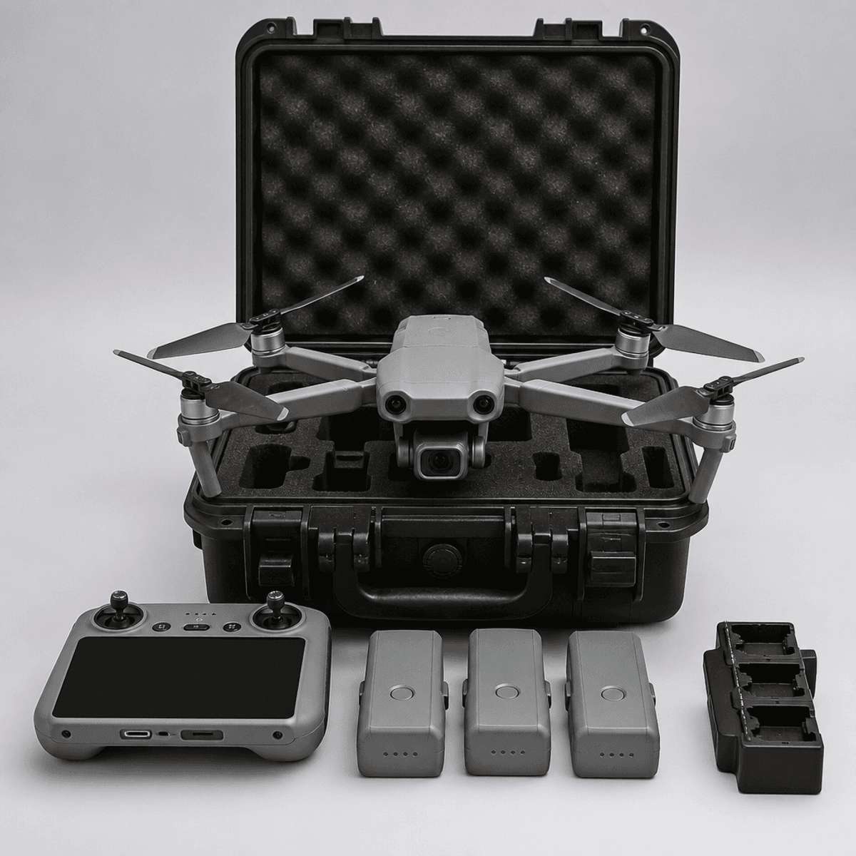 DroneShala rental kit with drone, controller, and batteries