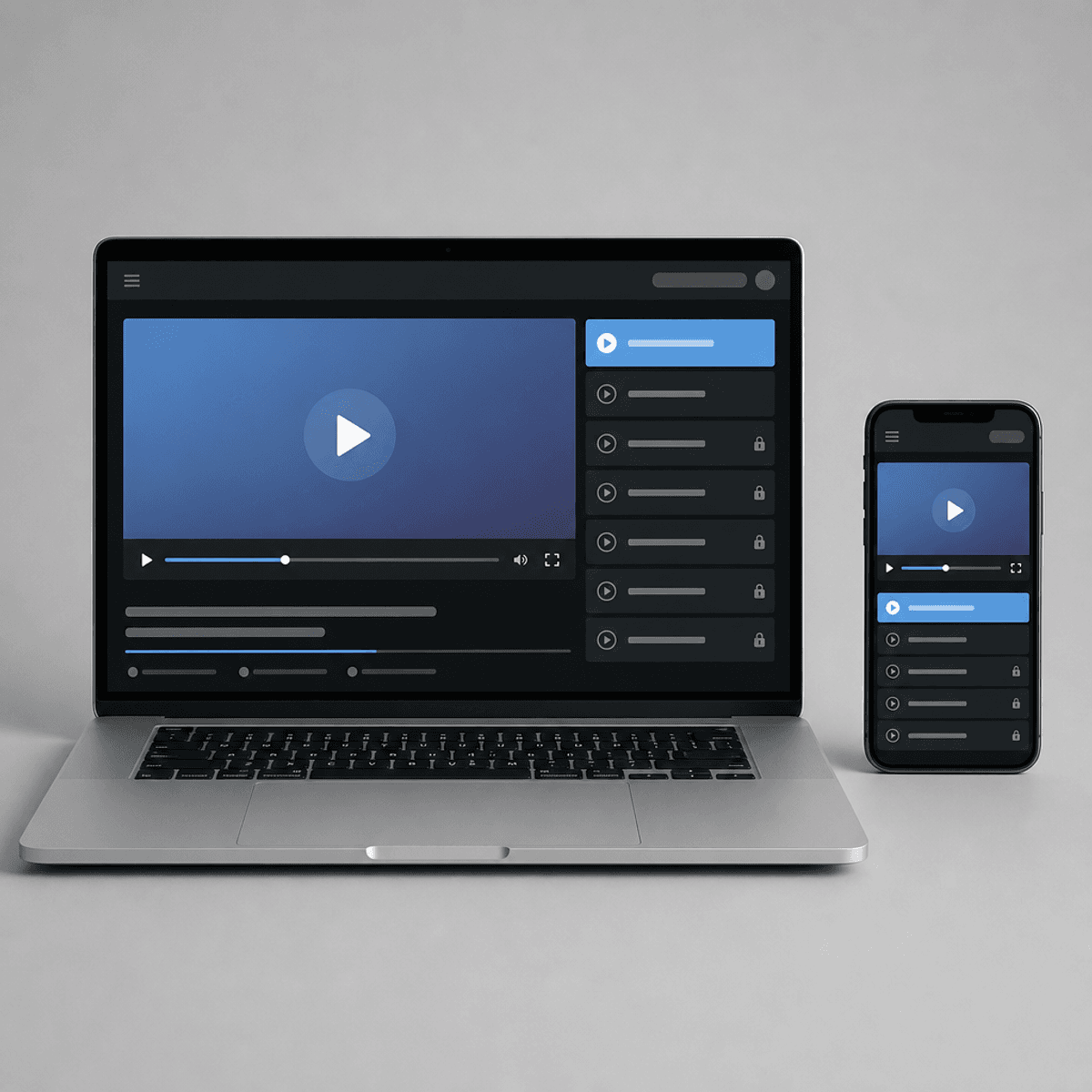 Laptop and mobile phone showing an online drone course learning platform