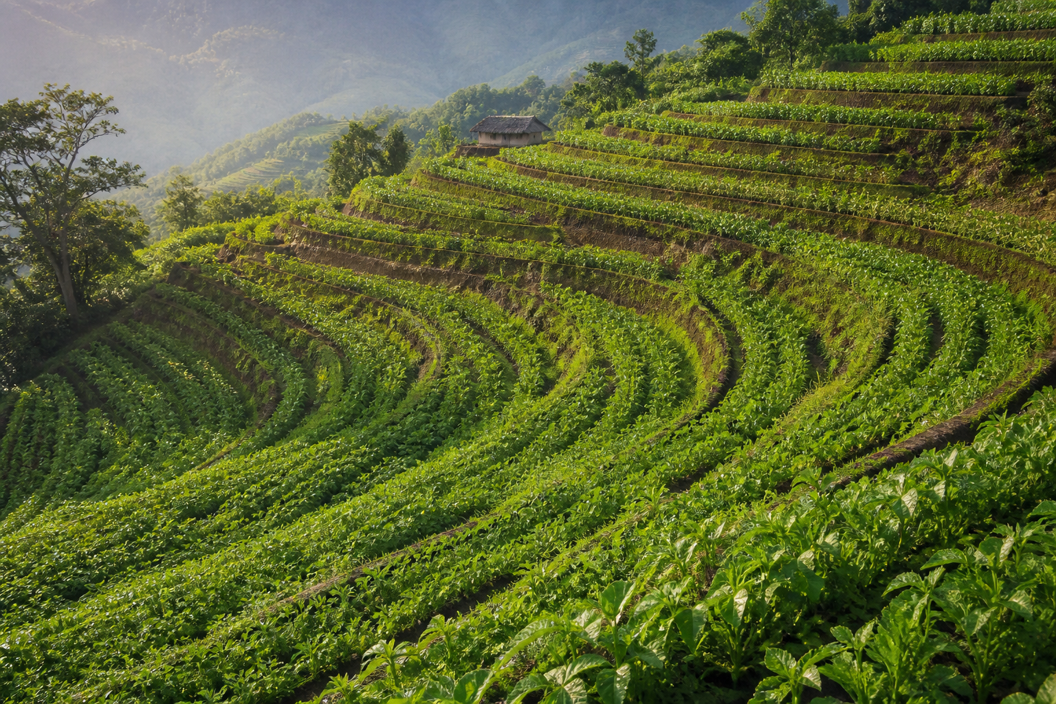 Healthy terraced crop fields